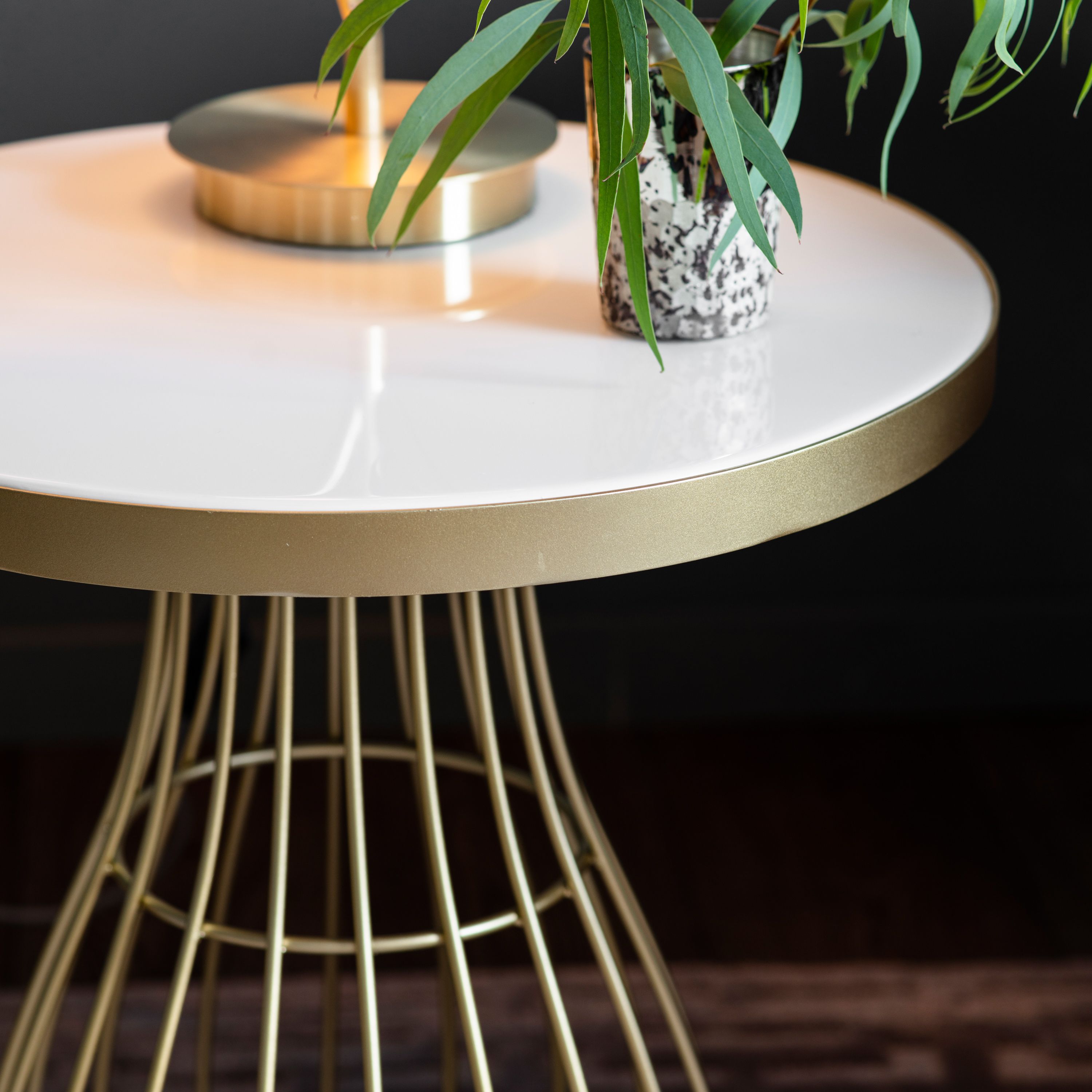 Palmera Champagne Gold & White Marble Round Side Table
